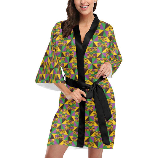 Kente Triangle Design African Print Women Short Kimono Robe