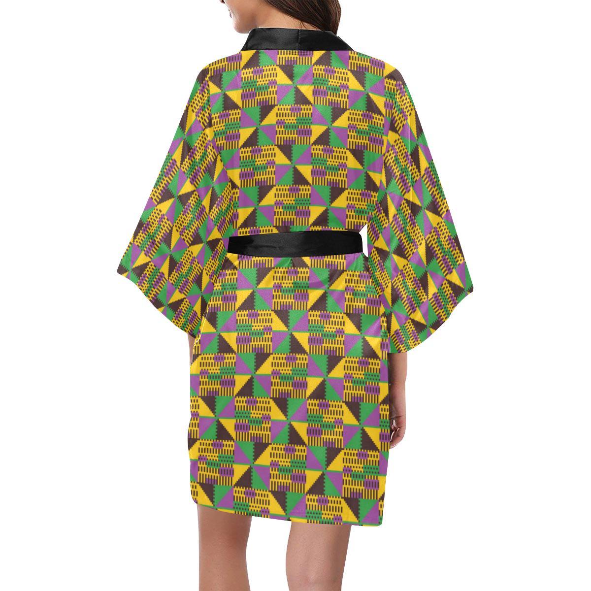 Kente Triangle Design African Print Women Short Kimono Robe