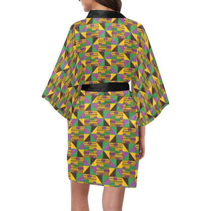 Kente Triangle Design African Print Women Short Kimono Robe