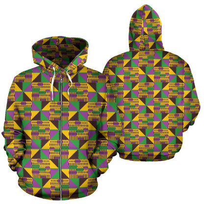 Kente Triangle Design African Print Zip Up Hoodie