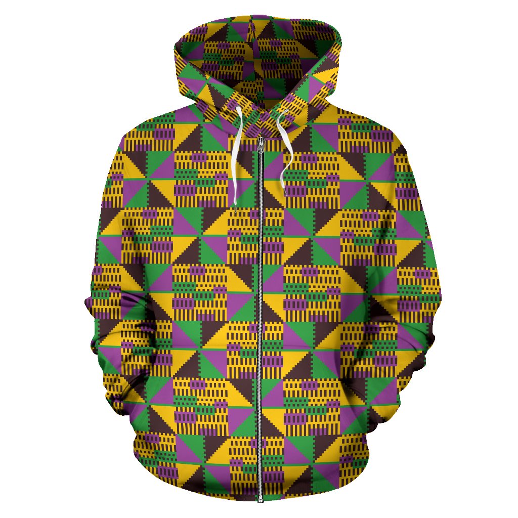 Kente Triangle Design African Print Zip Up Hoodie