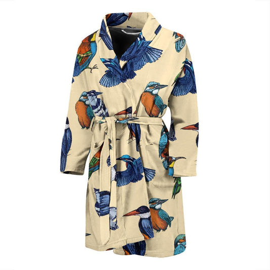 Kingfisher Bird Pattern Print Design 04 Men Bathrobe-JORJUNE.COM