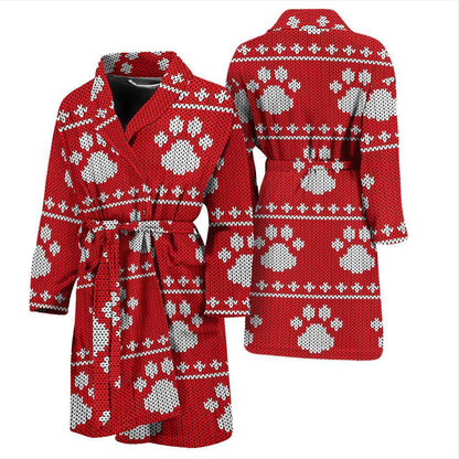 Knit Paw Pattern Print Design 03 Men Bathrobe-JORJUNE.COM