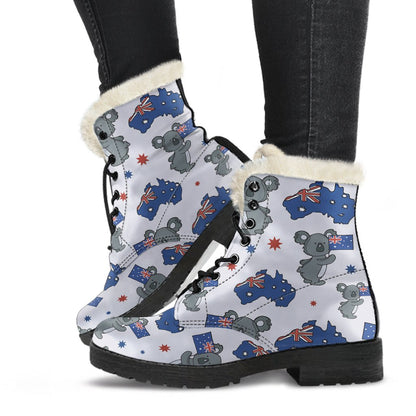 Koala Australia Day Themed Design Faux Fur Leather Boots-JTAMIGO.COM
