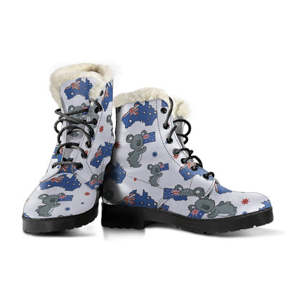 Koala Australia Day Themed Design Faux Fur Leather Boots-JTAMIGO.COM