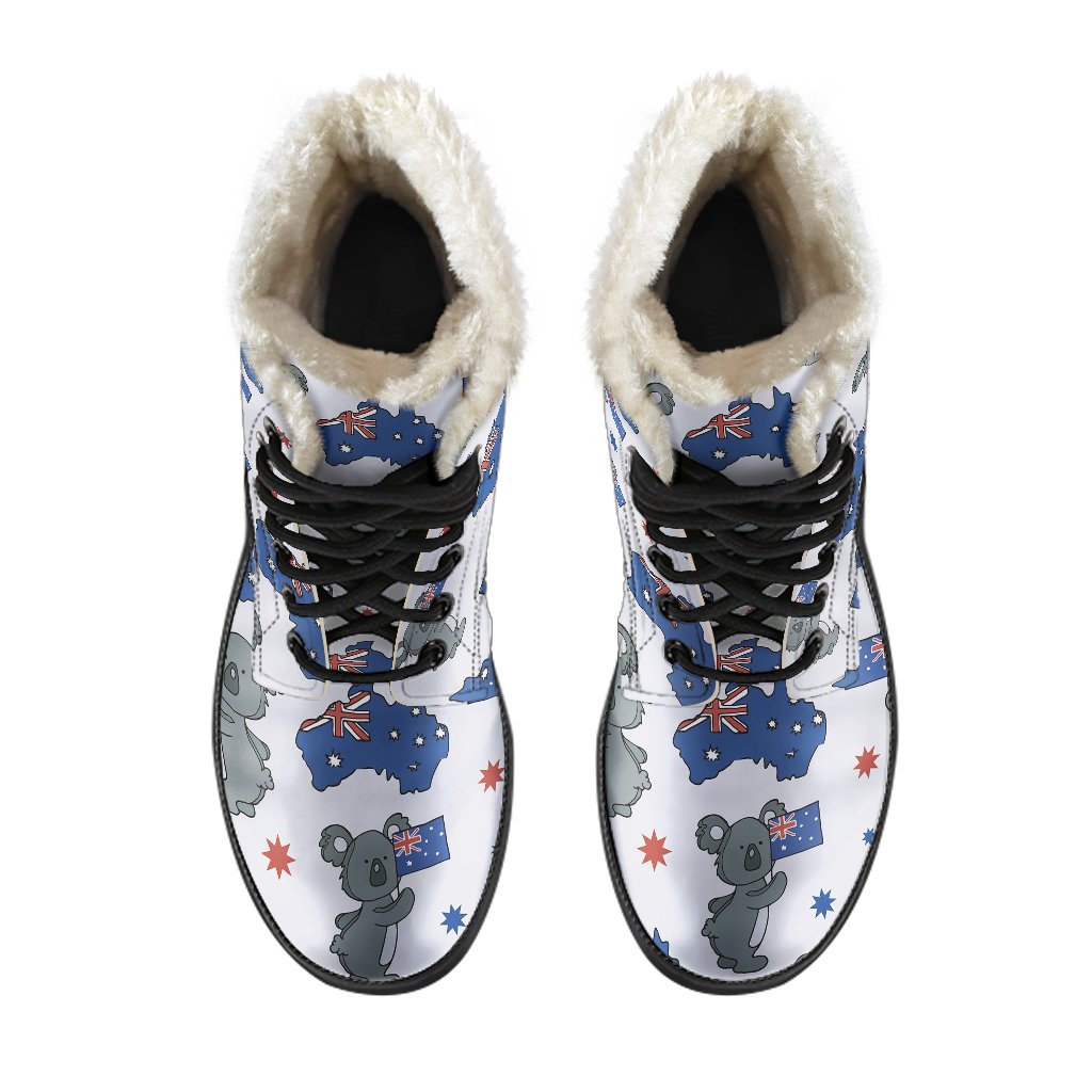 Koala Australia Day Themed Design Faux Fur Leather Boots-JTAMIGO.COM