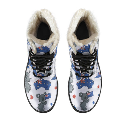 Koala Australia Day Themed Design Faux Fur Leather Boots-JTAMIGO.COM