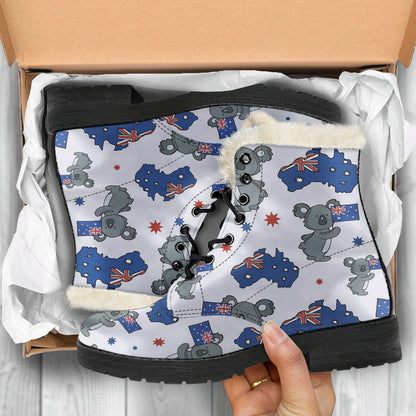 Koala Australia Day Themed Design Faux Fur Leather Boots-JTAMIGO.COM