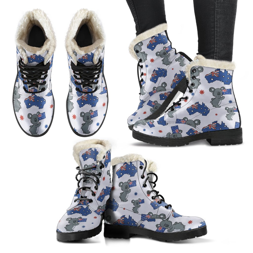 Koala Australia Day Themed Design Faux Fur Leather Boots-JTAMIGO.COM