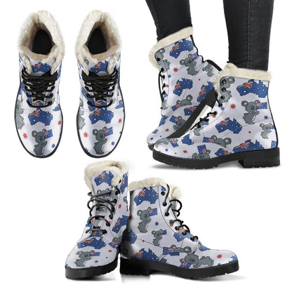 Koala Australia Day Themed Design Faux Fur Leather Boots-JTAMIGO.COM