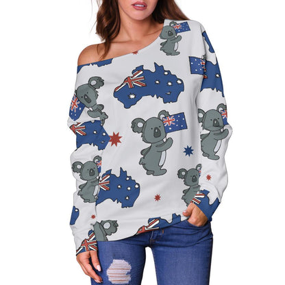 Koala Australia Day Themed Design Off Shoulder Sweatshirt