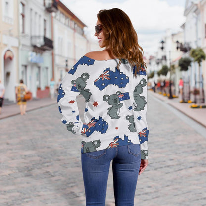 Koala Australia Day Themed Design Off Shoulder Sweatshirt