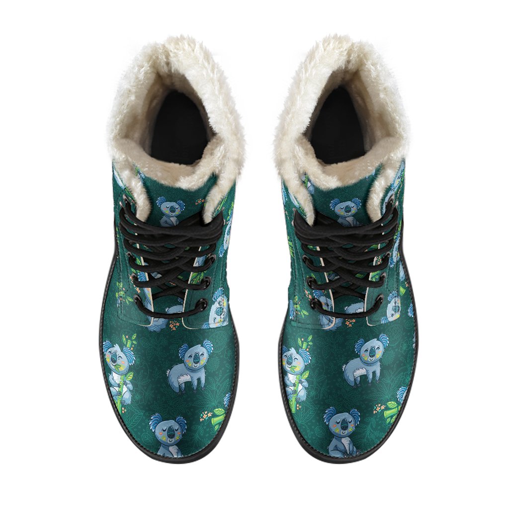 Koala Blue Design Print Faux Fur Leather Boots-JTAMIGO.COM