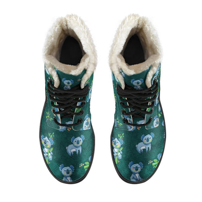 Koala Blue Design Print Faux Fur Leather Boots-JTAMIGO.COM