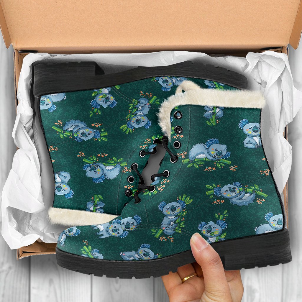 Koala Blue Design Print Faux Fur Leather Boots-JTAMIGO.COM