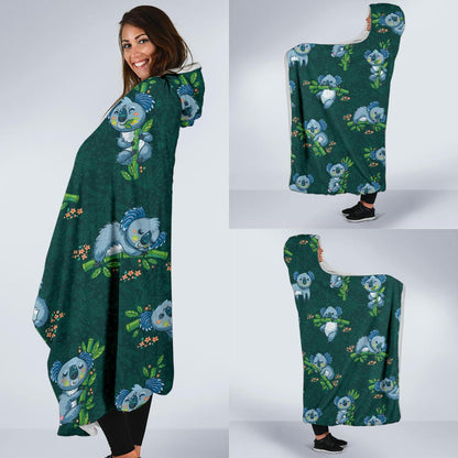 Koala Blue Design Print Hooded Blanket-JTAMIGO.COM