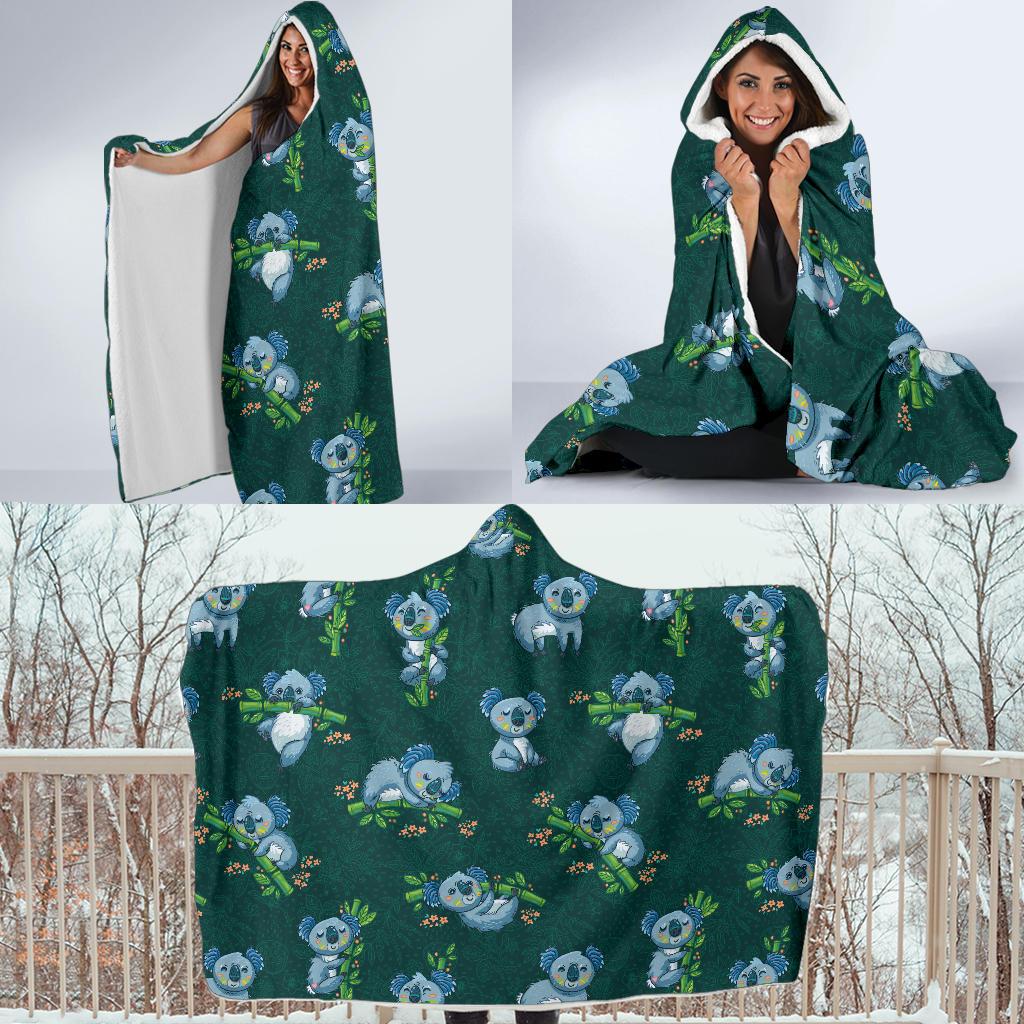 Koala Blue Design Print Hooded Blanket-JTAMIGO.COM