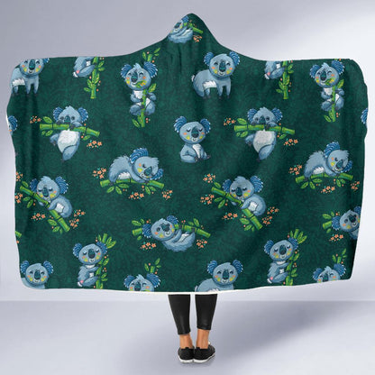 Koala Blue Design Print Hooded Blanket-JTAMIGO.COM