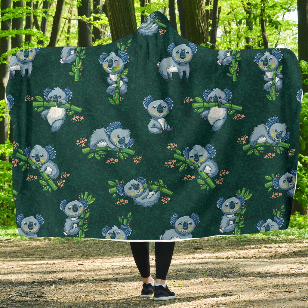 Koala Blue Design Print Hooded Blanket-JTAMIGO.COM
