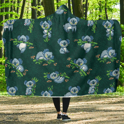 Koala Blue Design Print Hooded Blanket-JTAMIGO.COM
