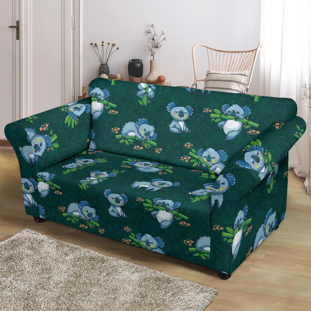 Koala Blue Design Print Loveseat Slipcover-JTAMIGO.COM