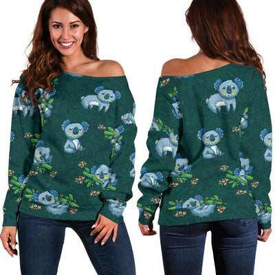 Koala Blue Design Print Off Shoulder Sweatshirt