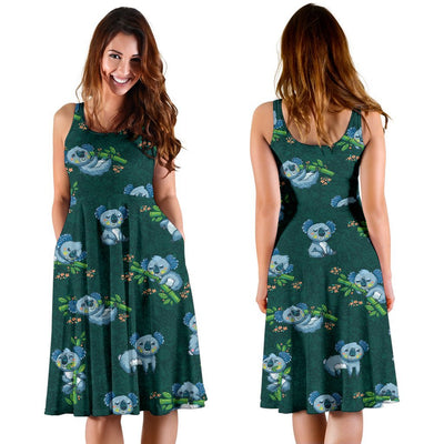 Koala Blue Design Print Sleeveless Dress