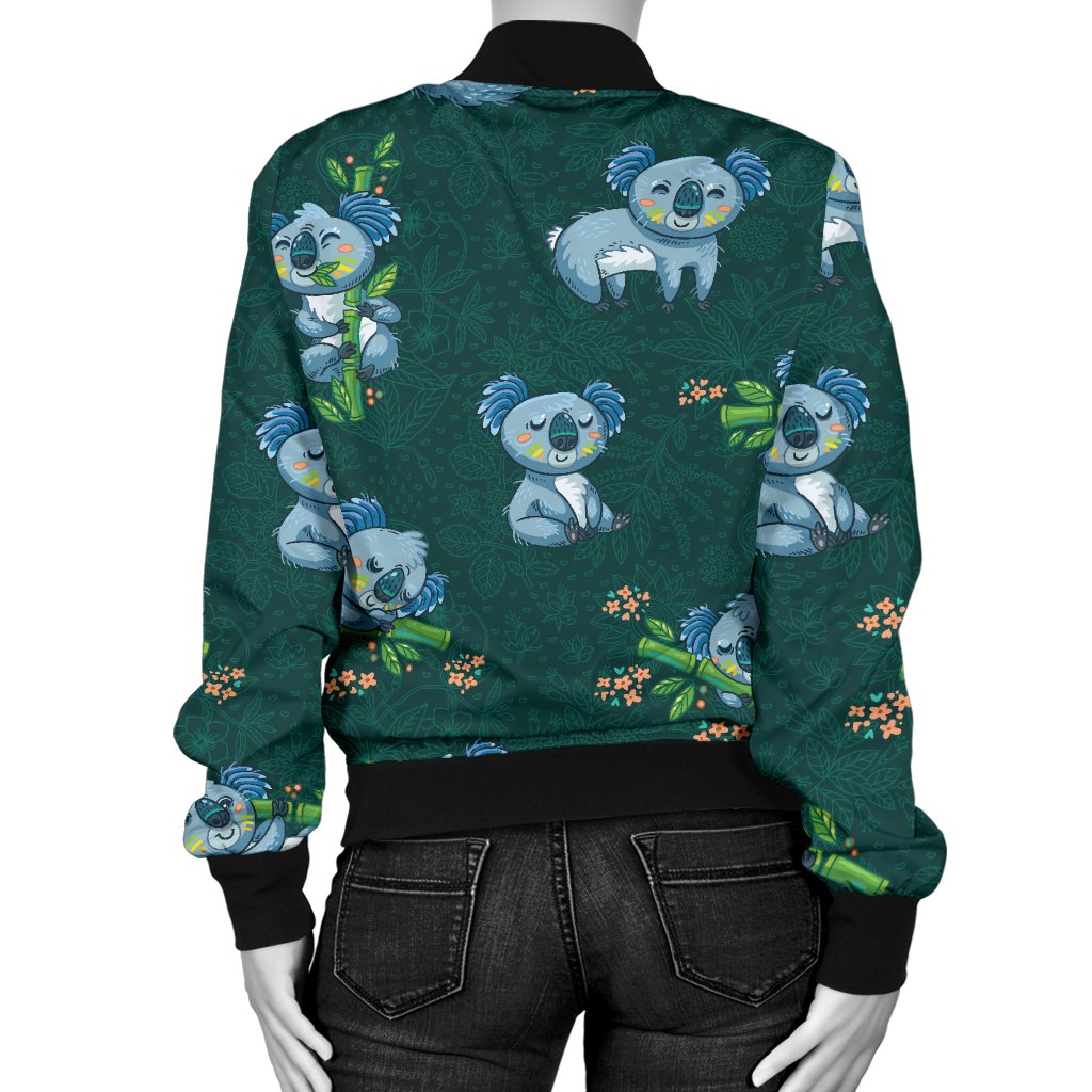 Koala Blue Design Print Women Casual Bomber Jacket