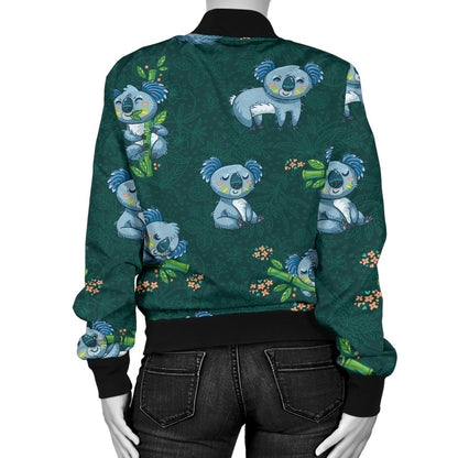 Koala Blue Design Print Women Casual Bomber Jacket