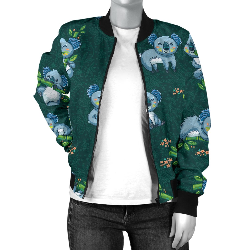 Koala Blue Design Print Women Casual Bomber Jacket