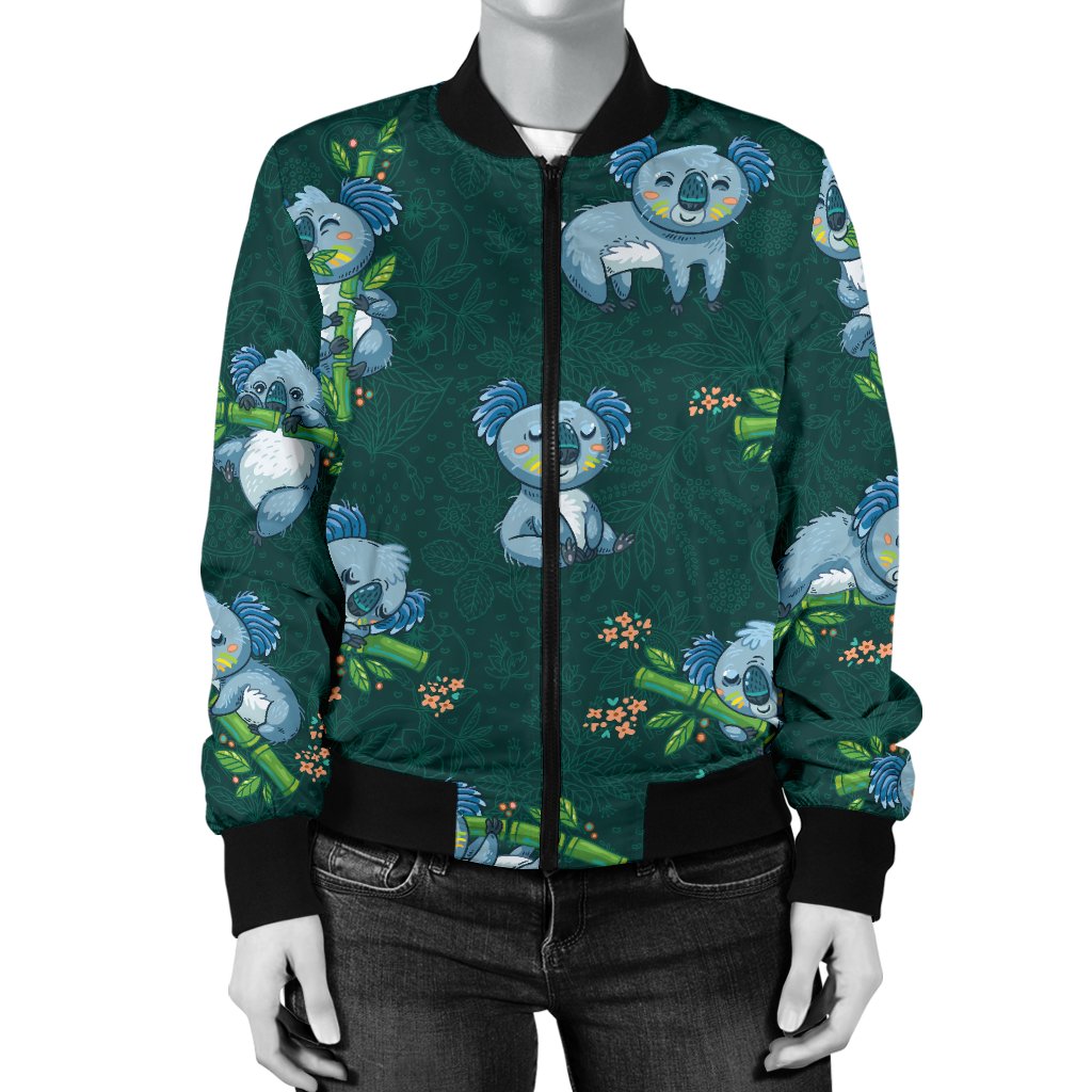 Koala Blue Design Print Women Casual Bomber Jacket