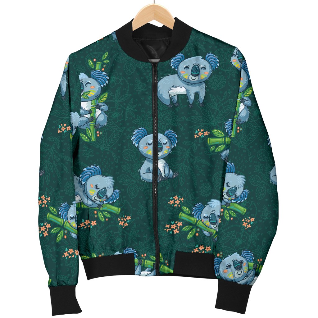 Koala Blue Design Print Women Casual Bomber Jacket