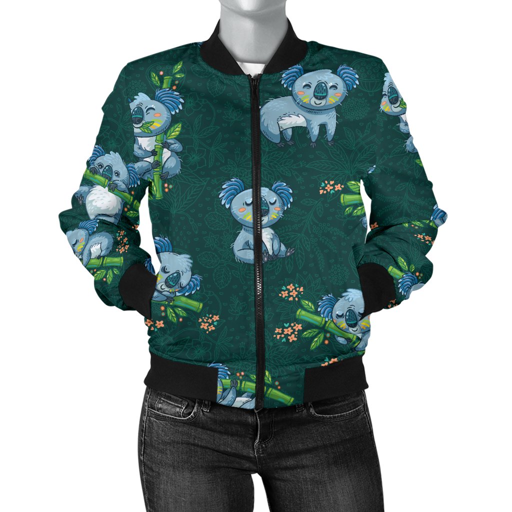 Koala Blue Design Print Women Casual Bomber Jacket