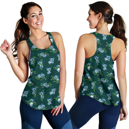 Koala Blue Design Print Women Racerback Tank Top