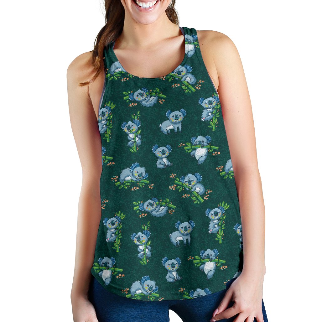 Koala Blue Design Print Women Racerback Tank Top