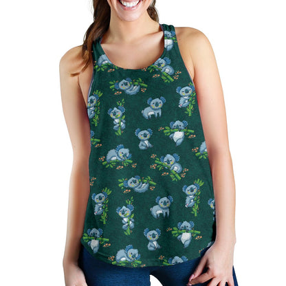 Koala Blue Design Print Women Racerback Tank Top