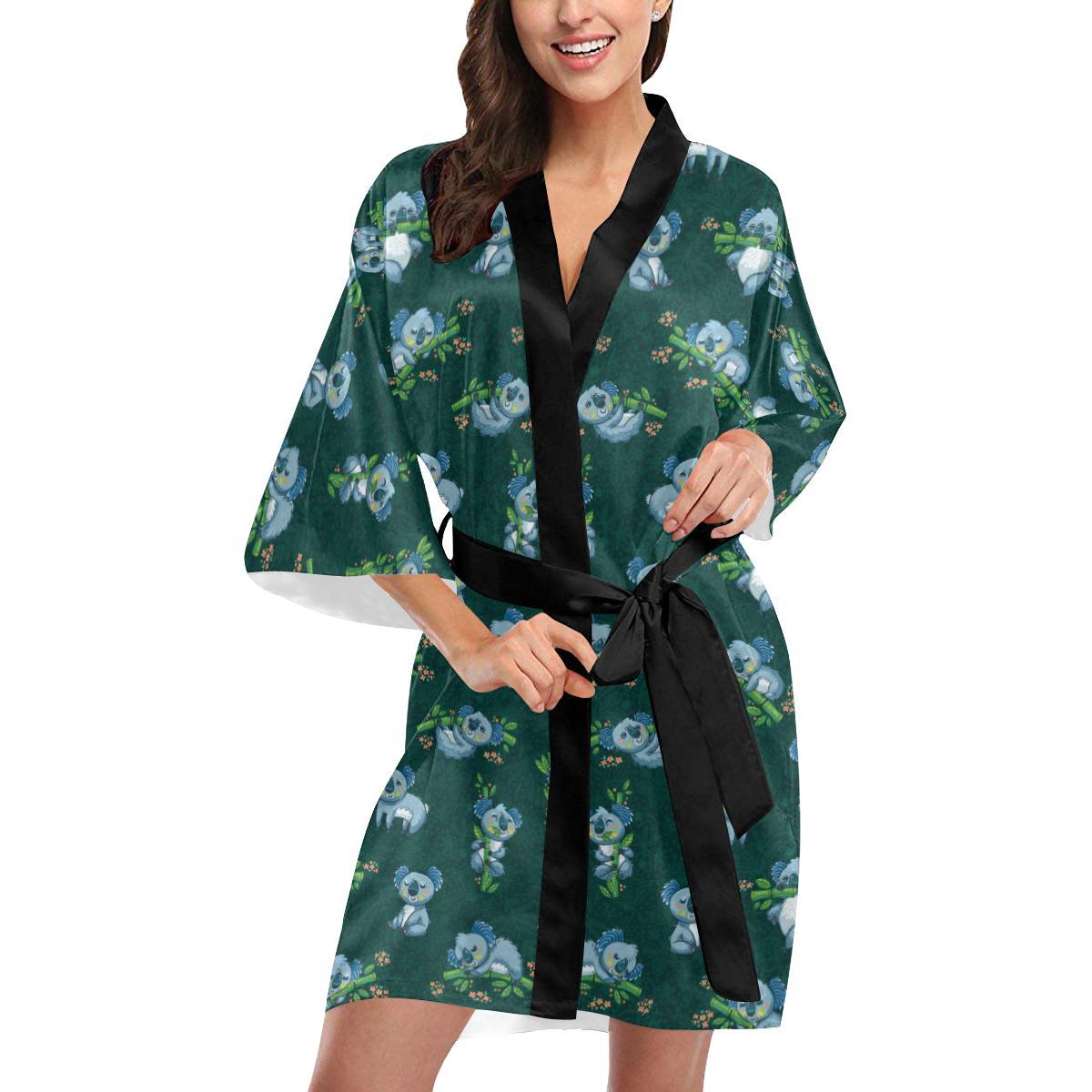 Koala Blue Design Print Women Short Kimono Robe