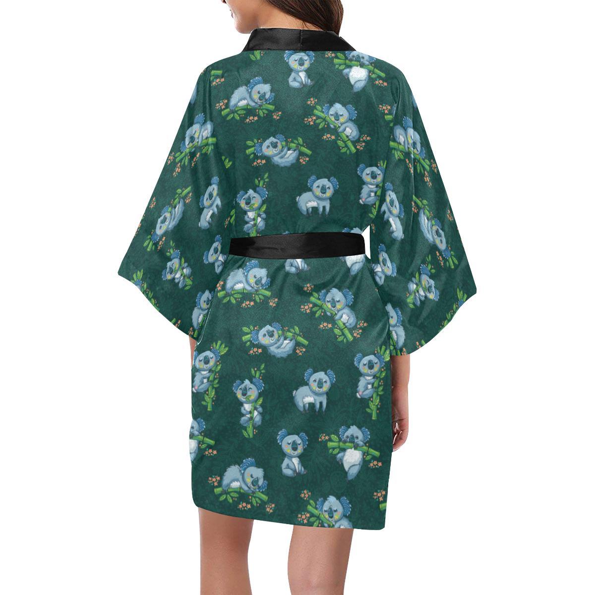 Koala Blue Design Print Women Short Kimono Robe