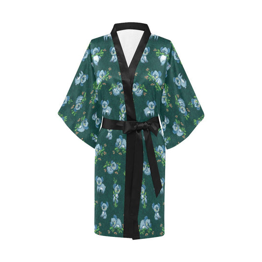 Koala Blue Design Print Women Short Kimono Robe