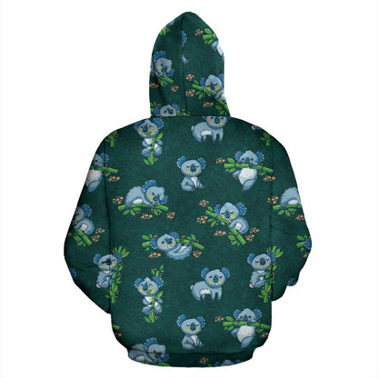 Koala Blue Design Print Zip Up Hoodie
