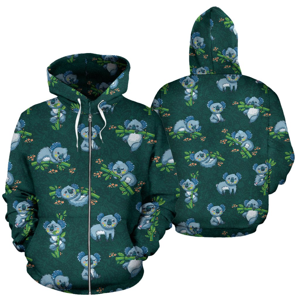 Koala Blue Design Print Zip Up Hoodie