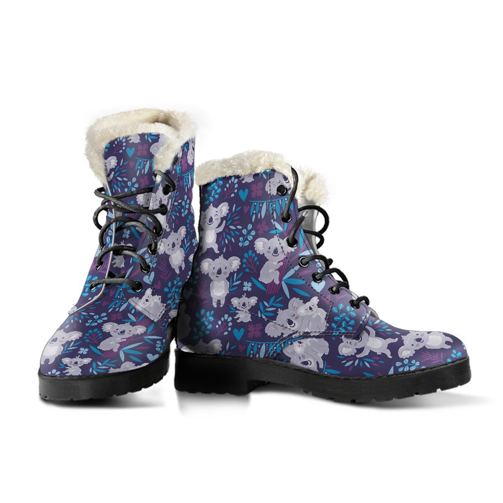Koala Cute Themed Design Print Faux Fur Leather Boots-JTAMIGO.COM