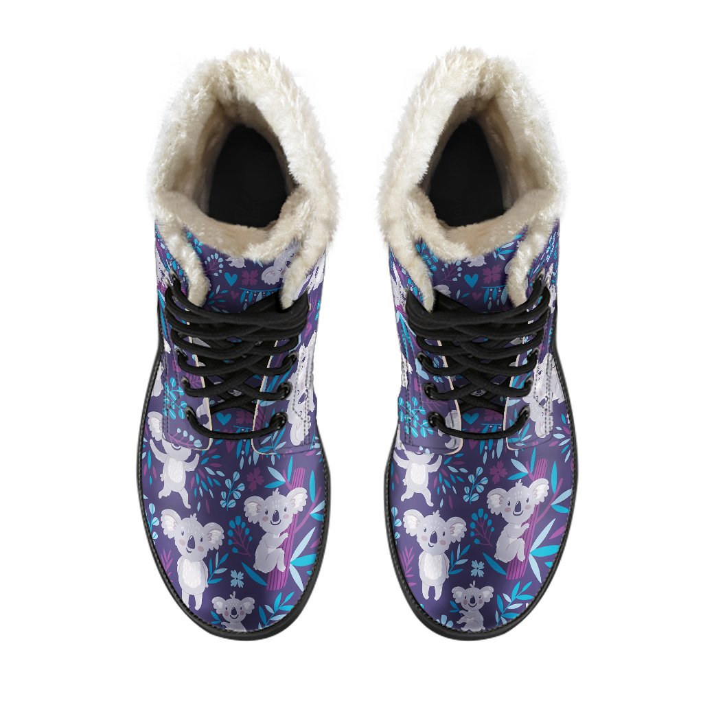 Koala Cute Themed Design Print Faux Fur Leather Boots-JTAMIGO.COM