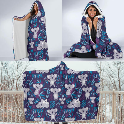 Koala Cute Themed Design Print Hooded Blanket-JTAMIGO.COM
