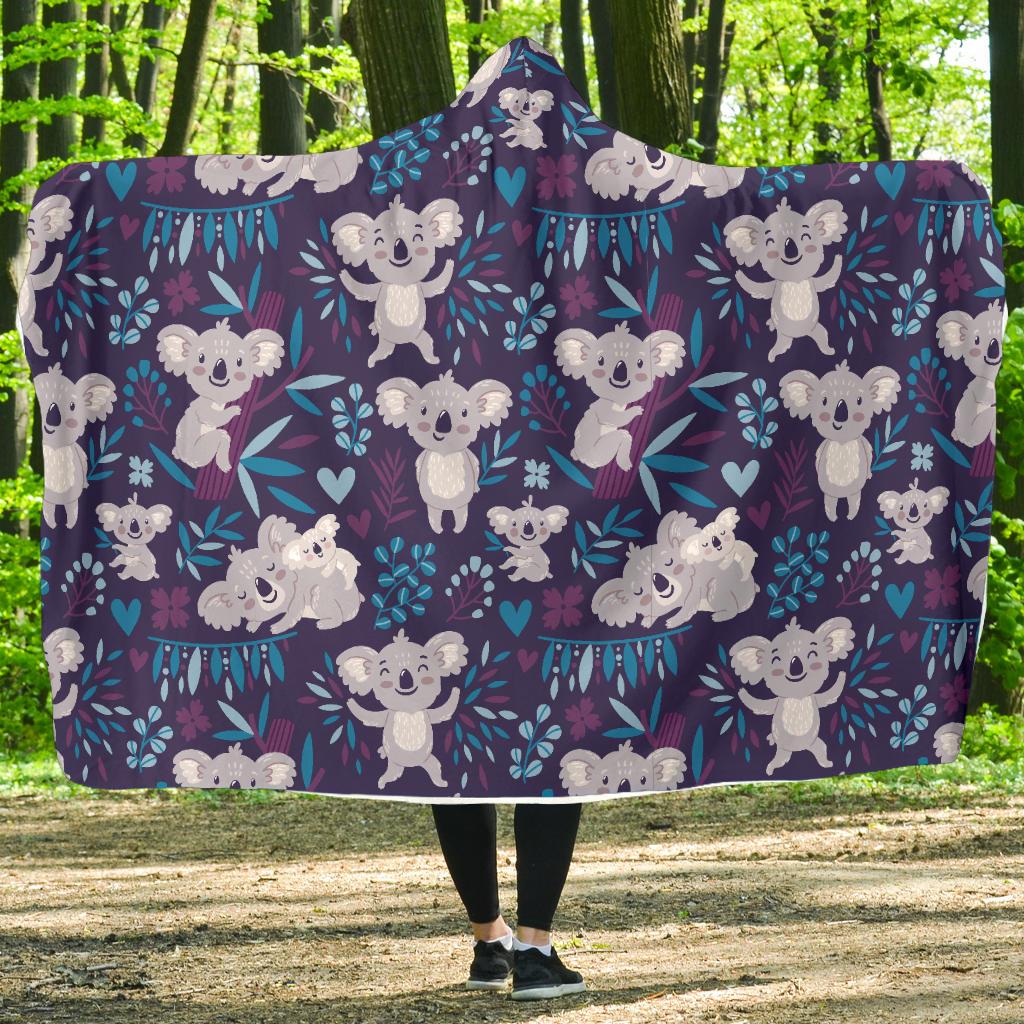 Koala Cute Themed Design Print Hooded Blanket-JTAMIGO.COM