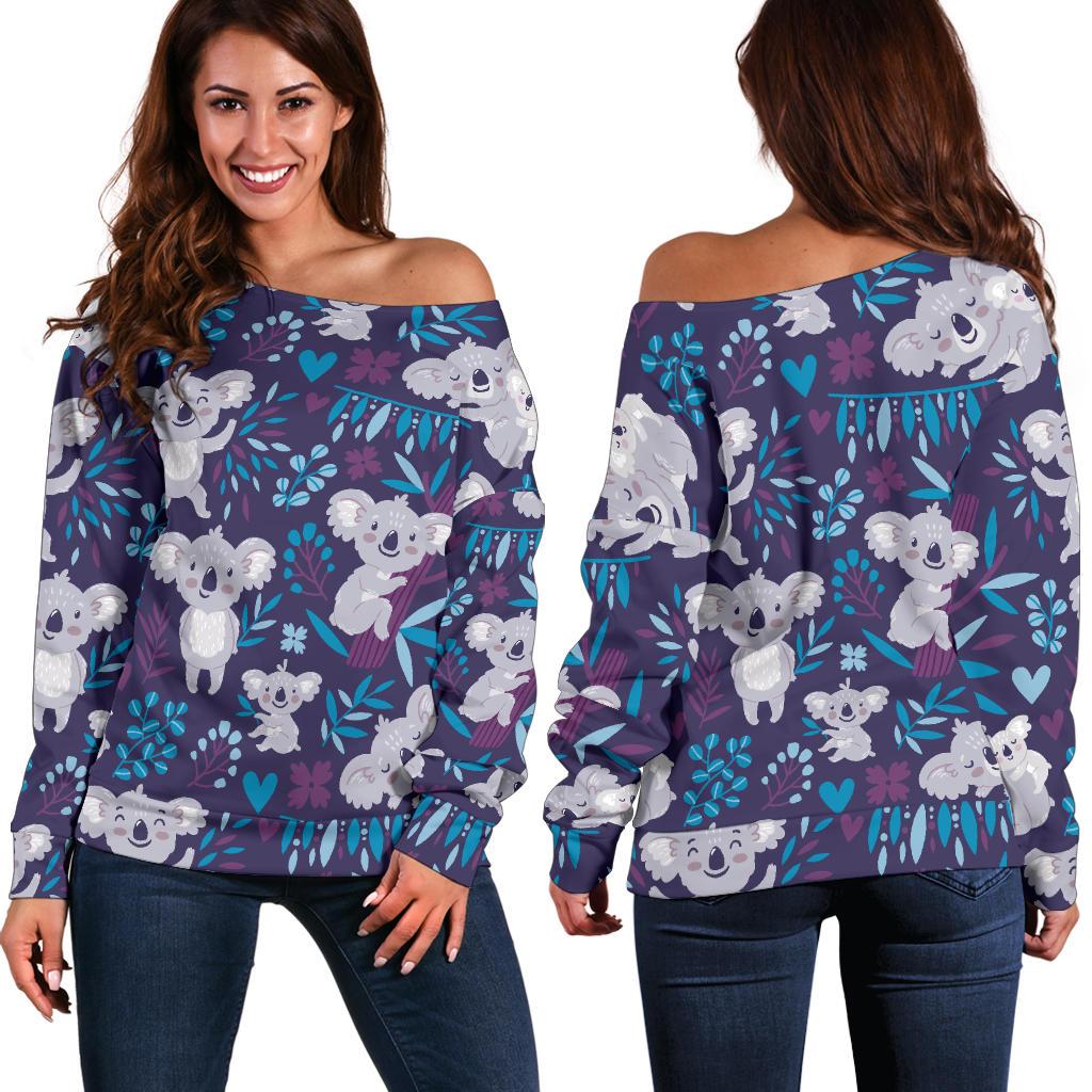 Koala Cute Themed Design Print Off Shoulder Sweatshirt