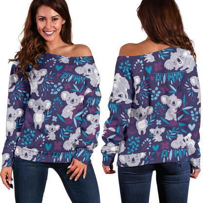 Koala Cute Themed Design Print Off Shoulder Sweatshirt