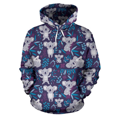 Koala Cute Themed Design Print Pullover Hoodie
