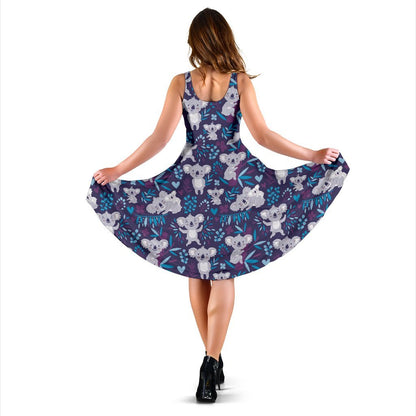 Koala Cute Themed Design Print Sleeveless Dress