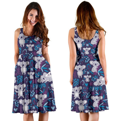 Koala Cute Themed Design Print Sleeveless Dress